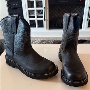 Ariat Black Ankle Boots with Blue Embroidery